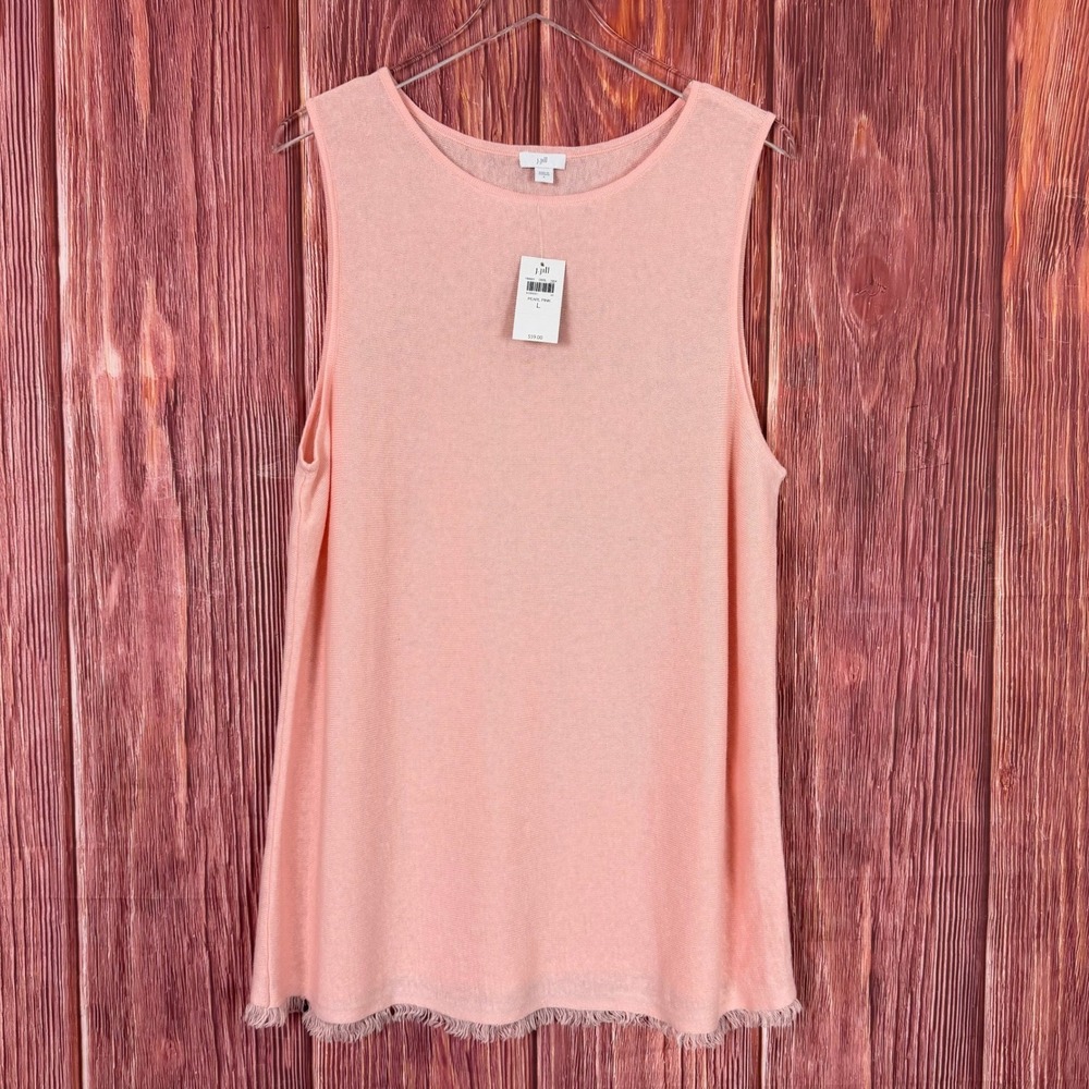 J. Jill Pearl Pink Linen Blend Fringe Hem Sleeveless Sweater Tank Top Large NWT